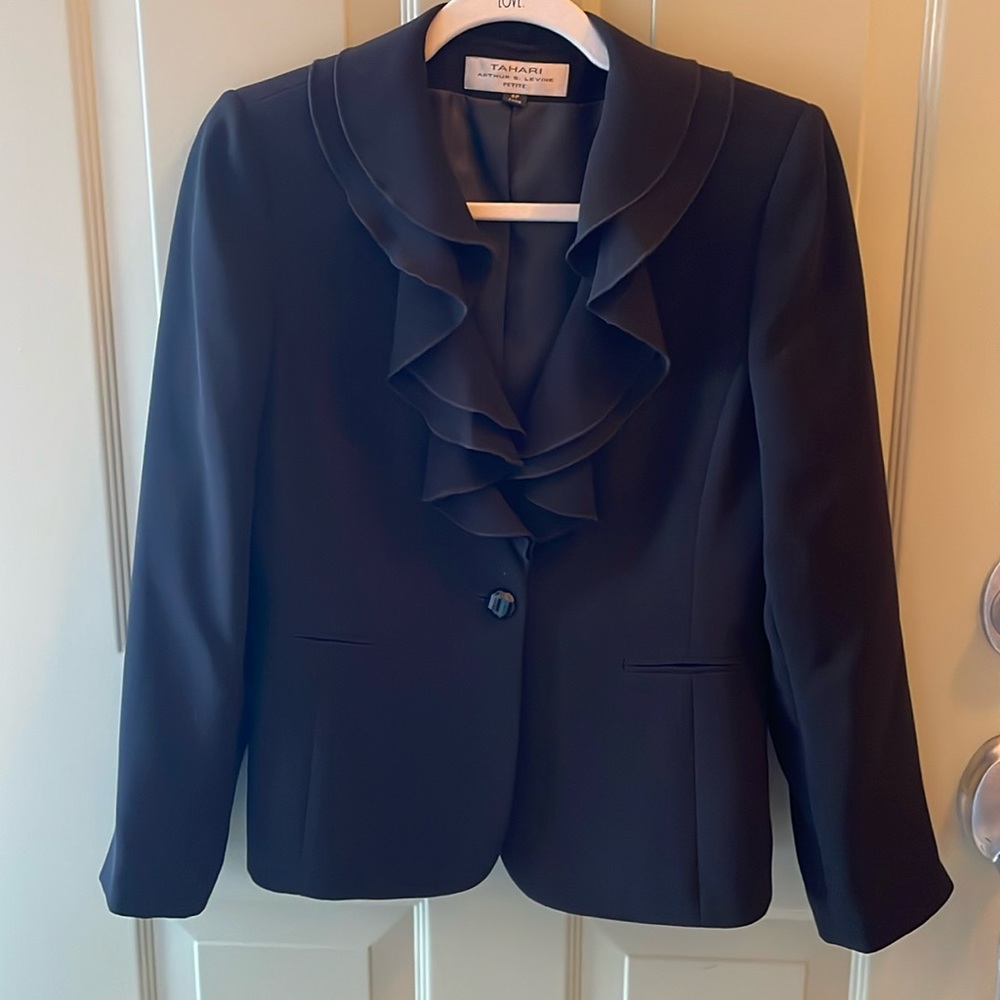 Tahari Black Ruffle Blazer
